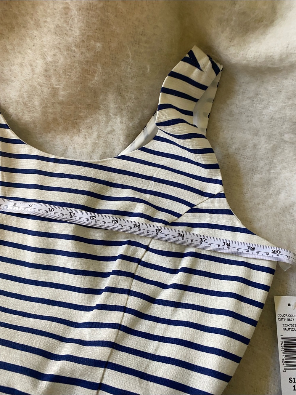 Tiana B. Navy and White Striped Sleeveless Midi Dress with Coral Belt size 16 - Picture 8 of 9
